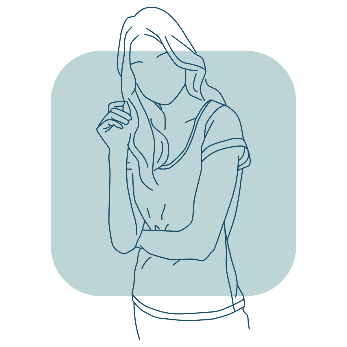 Illustration of the female fit with the lower neckline of an AmuzAnt T-shirt.